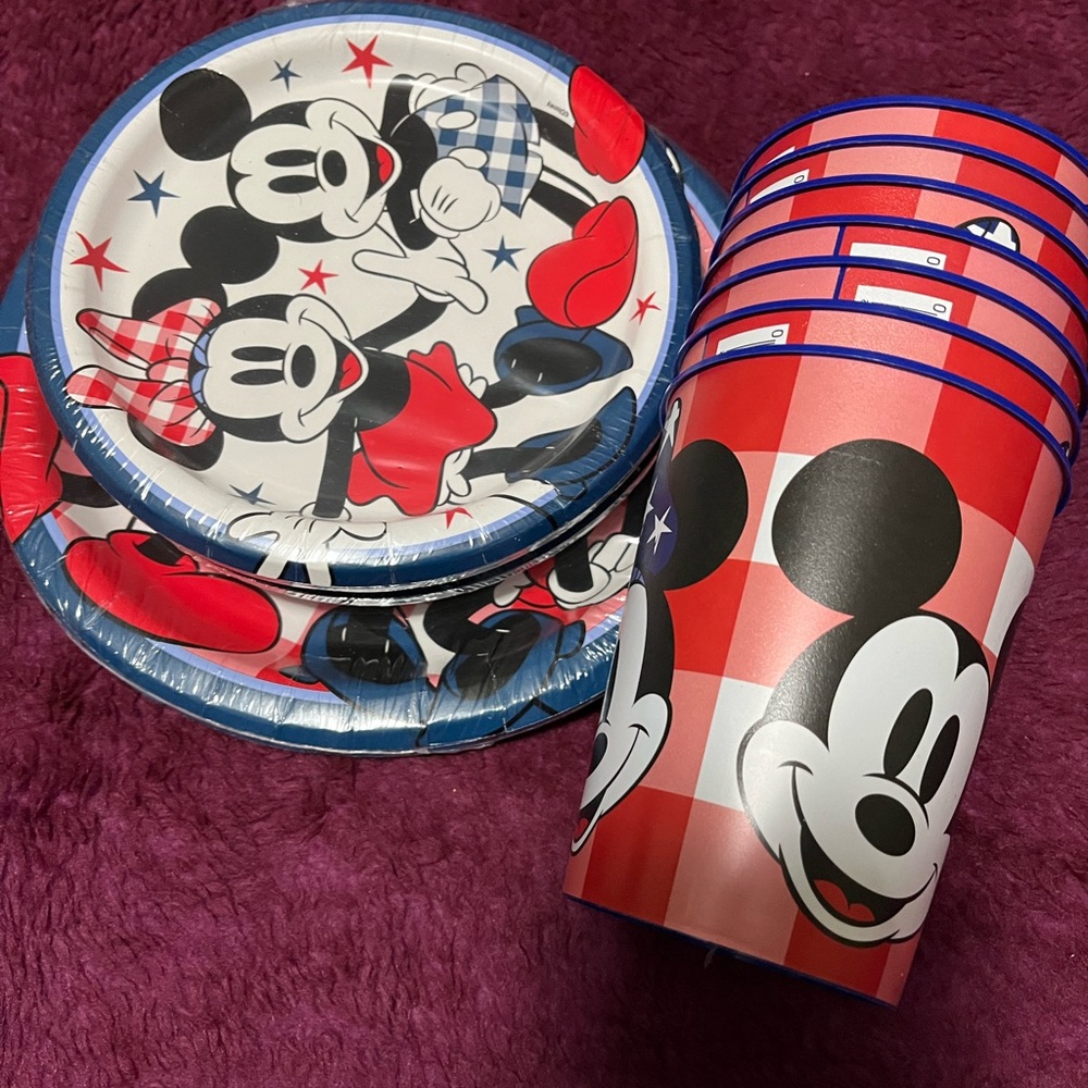 Mickey and Minnie Paper plates and Plastic Cups